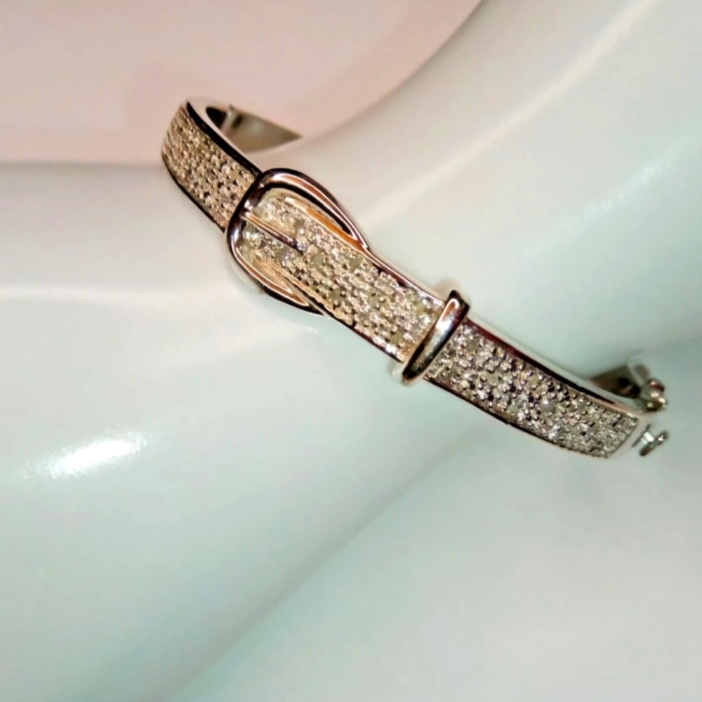 Marsala Silver Plated Belt Buckle Hinged Bangle Bracelet